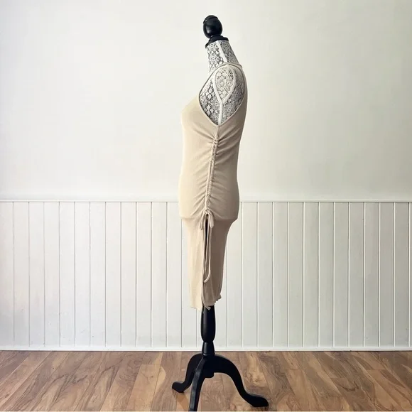 Zara Tan Ribbed Knit Ruched Drawstring Bodycon Dress Size S - Picture 7 of 15